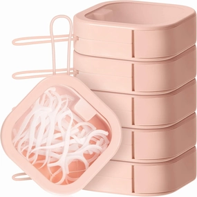 Kathfly 6 Pcs Hair Tie Container Dispenser Organizer Hair Tie Holder Travel Portable Bobby Pin Holder Cotton Swabs Dispenser Women Bathroom Storage Accessory(Pink)