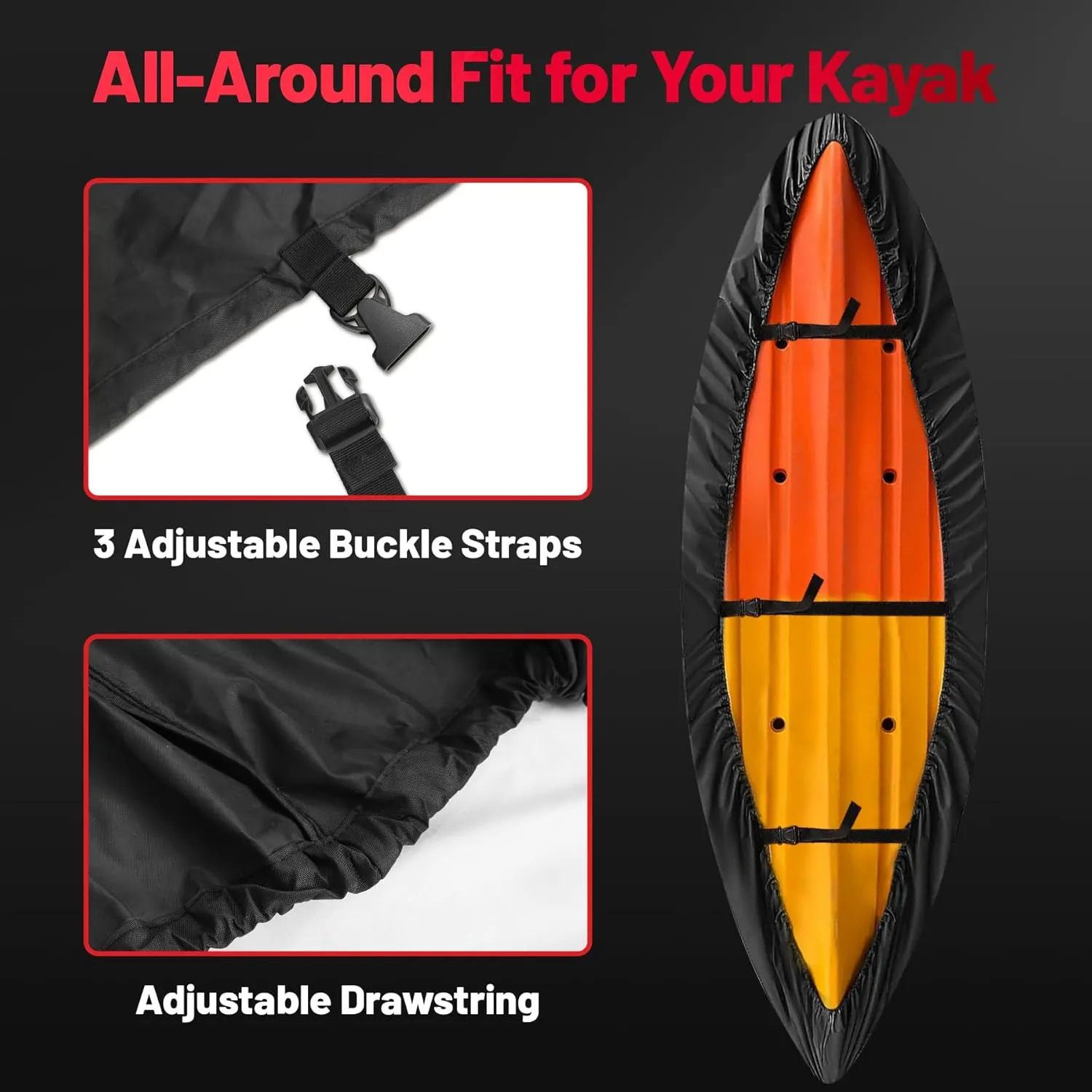 Kayak Cover 10 FT - 600D Canoe Cover for Outdoor Storage, Heavy Duty & Waterproof, Fade-Resistant Kayak Accessory for Canoe, Paddle Board, SUP, Boat, and Kayaks