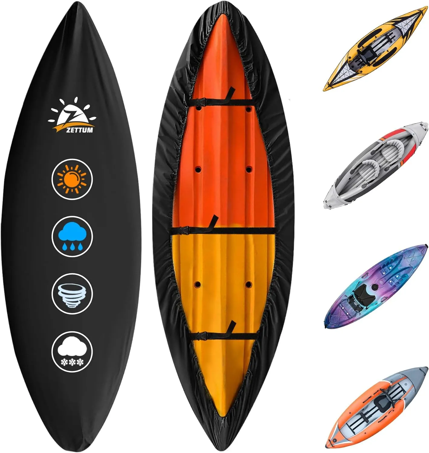 Kayak Cover 10 FT - 600D Canoe Cover for Outdoor Storage, Heavy Duty & Waterproof, Fade-Resistant Kayak Accessory for Canoe, Paddle Board, SUP, Boat, and Kayaks