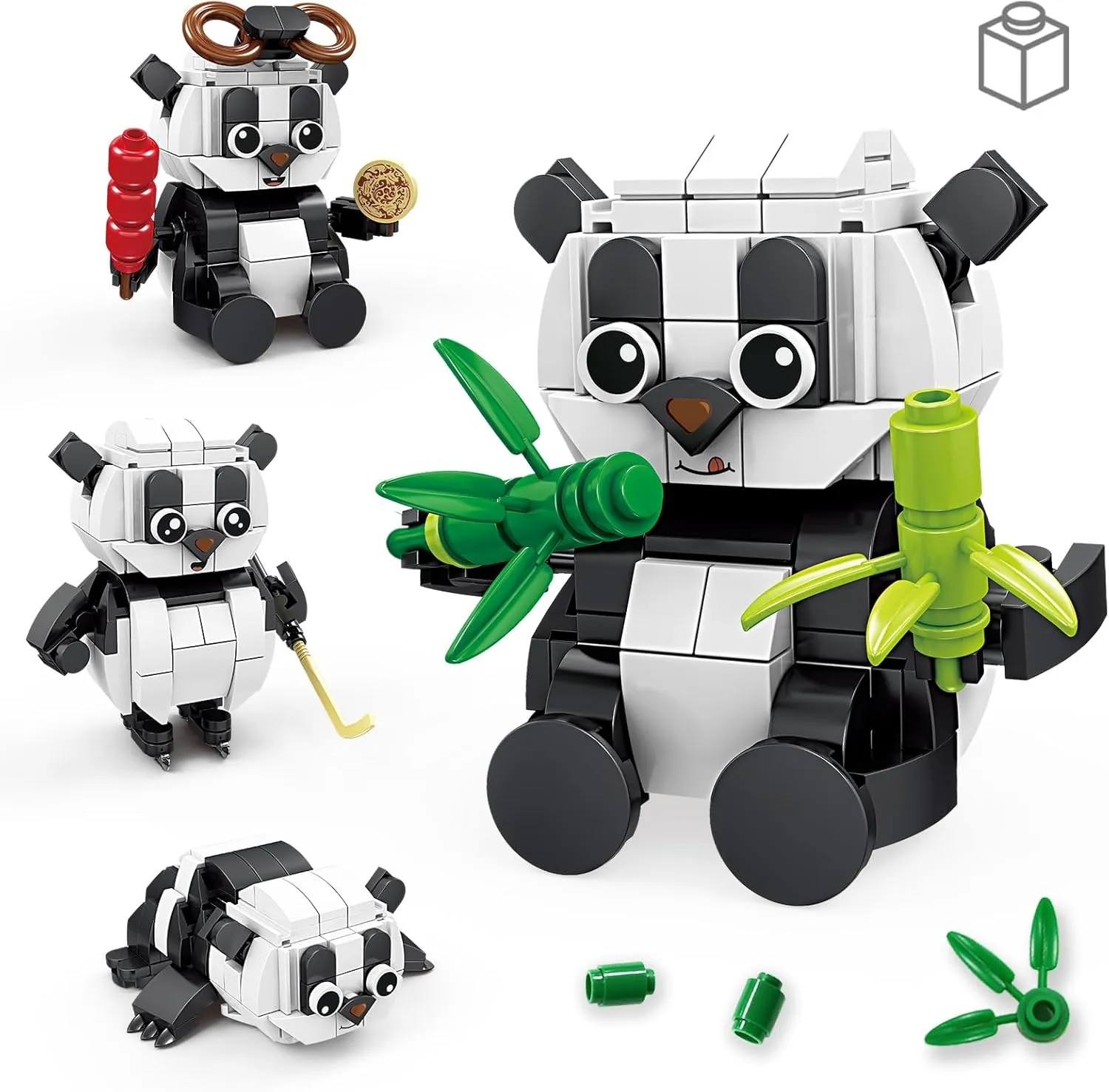 KAZI Wild Animals Panda Family - Building Toy with 4 Scene Building Options - Having a Meal,Snacking,Playing Hockey,Lazily,Animal Figures for Kids,Boys and Girls Ages 8-12,Panda Gifts for Birthday