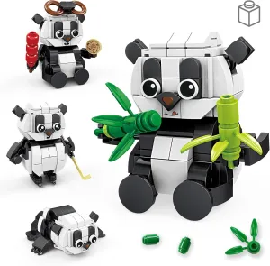 KAZI Wild Animals Panda Family - Building Toy with 4 Scene Building Options - Having a Meal,Snacking,Playing Hockey,Lazily,Animal Figures for Kids,Boys and Girls Ages 8-12,Panda Gifts for Birthday