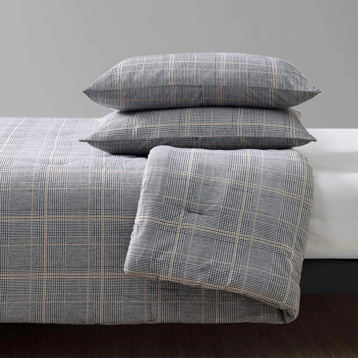 Kenneth Cole New York - Queen Comforter Set, Cotton Flannel Bedding with Matching Shams, All Season Home Decor (Sussex Black, Queen)