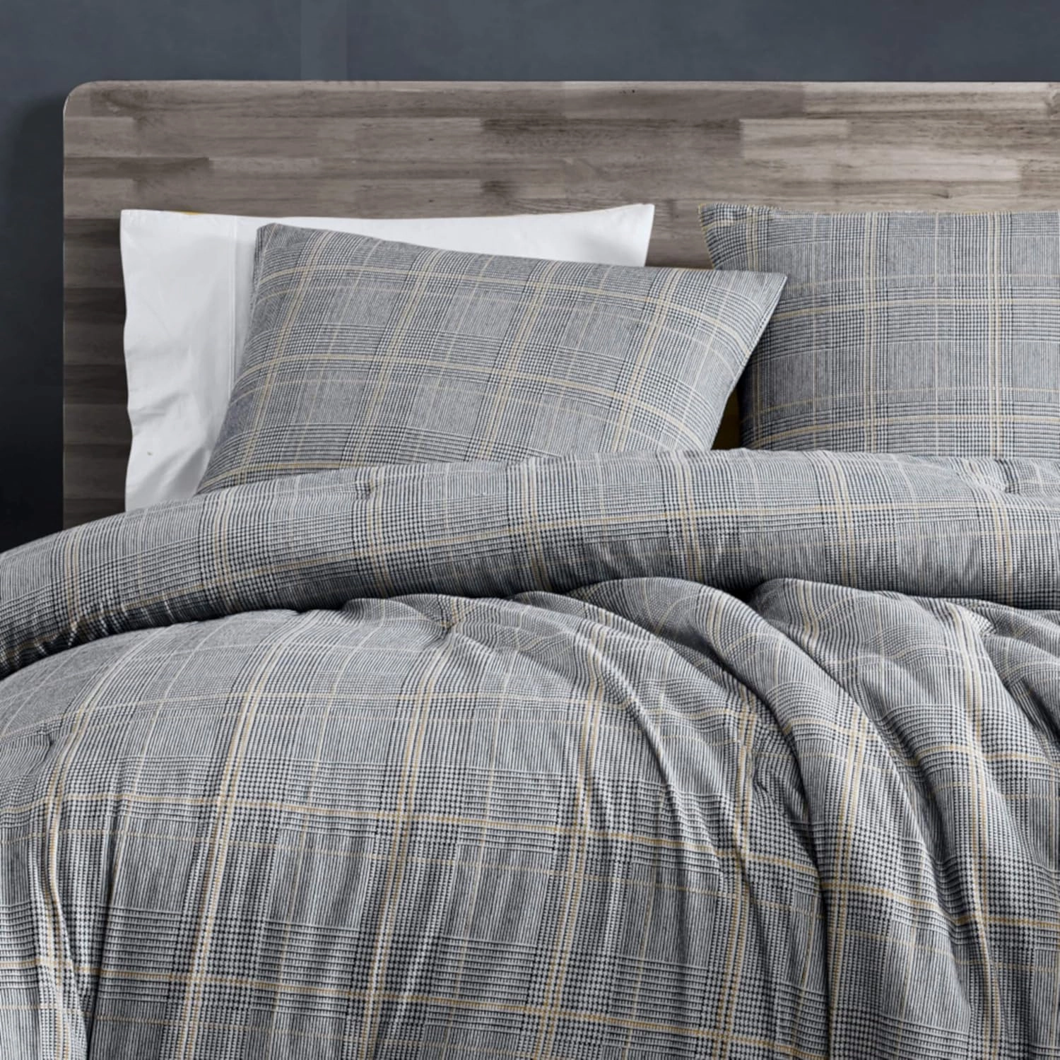 Kenneth Cole New York - Queen Comforter Set, Cotton Flannel Bedding with Matching Shams, All Season Home Decor (Sussex Black, Queen)