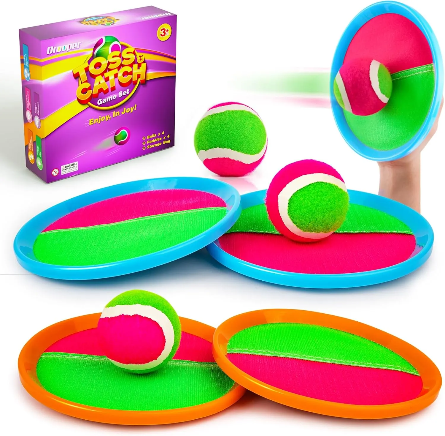 Kids Outdoor Toys - Toss and Catch Game Set, Outside Yard Camping Beach Pool Toys Games for Boys Girls 3 4 5 6 7 8 9 10 Year Old, 4 Paddles 4 Balls (Blue Orange)