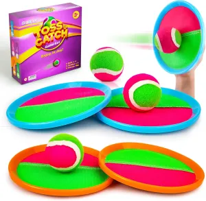Kids Outdoor Toys - Toss and Catch Game Set, Outside Yard Camping Beach Pool Toys Games for Boys Girls 3 4 5 6 7 8 9 10 Year Old, 4 Paddles 4 Balls (Blue Orange)