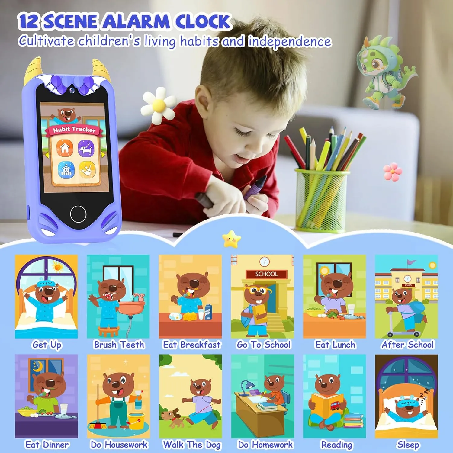 Kids Smart Phone for Boys Gifts - Toddler Christmas Birthday Gift for Age 3 4 5 6 Year Old, Kids Cell Phone Toy with Touchscreen, Dual Cameras, Learning, Music Player, Games with 32 GB Card