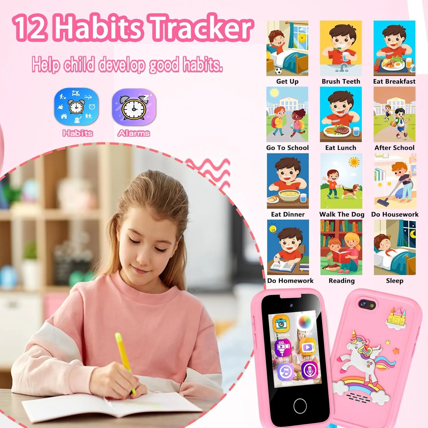 Kids Smart Phone Gifts Toys for Girls Boys Age 3-8,Toddler Learning Toys with Educational Games, 3 4 5 7 8 9 6 8 9 Year Old Girl Birthday Gift Ideas-Pink
