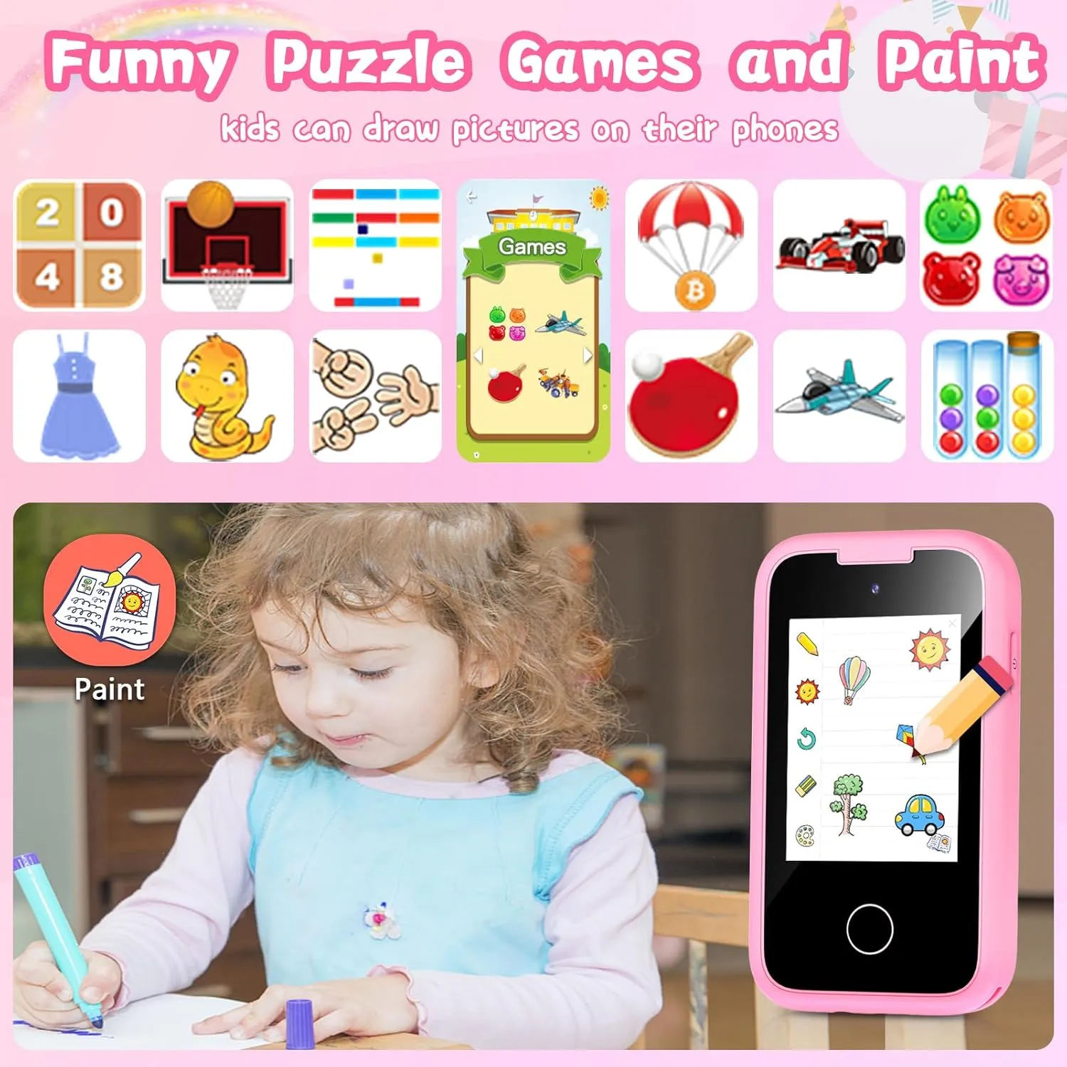 Kids Smart Phone Gifts Toys for Girls Boys Age 3-8,Toddler Learning Toys with Educational Games, 3 4 5 7 8 9 6 8 9 Year Old Girl Birthday Gift Ideas-Pink