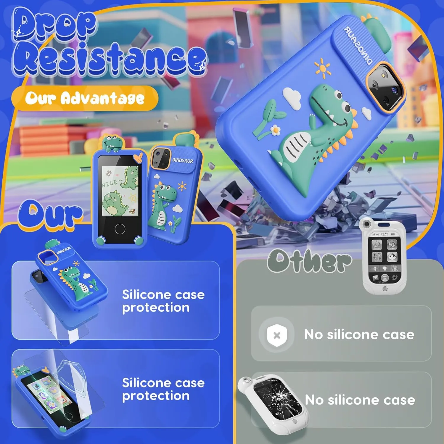 Kids Smart Phone Toys for Boys,Dinosaurs Gift Toys for Boys Ages 3-9 Christmas Birthday Gifts Mini Smart Phone Toys With 2.8" Touchscreen 16 Learning Games Dual Camera Music Player, 8G SD Card