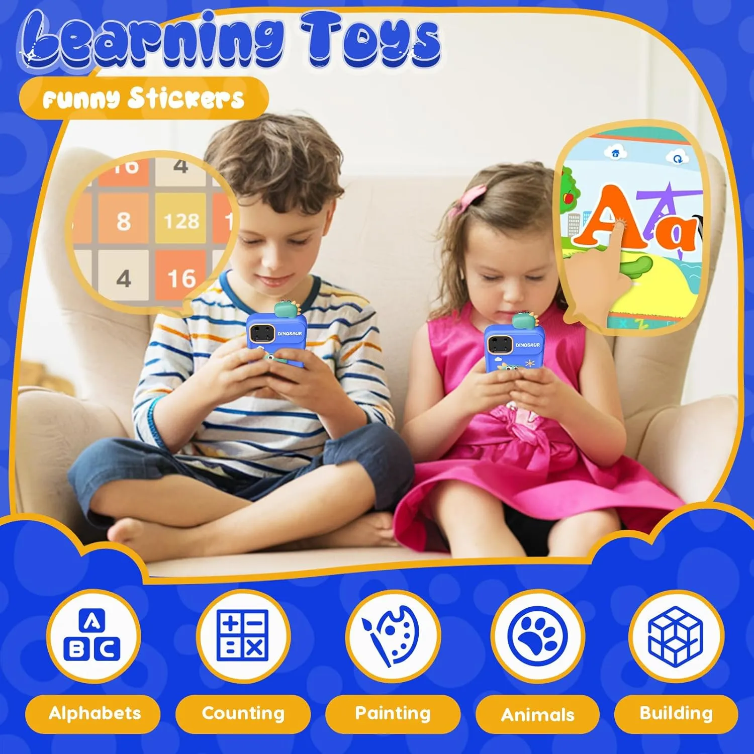 Kids Smart Phone Toys for Boys,Dinosaurs Gift Toys for Boys Ages 3-9 Christmas Birthday Gifts Mini Smart Phone Toys With 2.8" Touchscreen 16 Learning Games Dual Camera Music Player, 8G SD Card