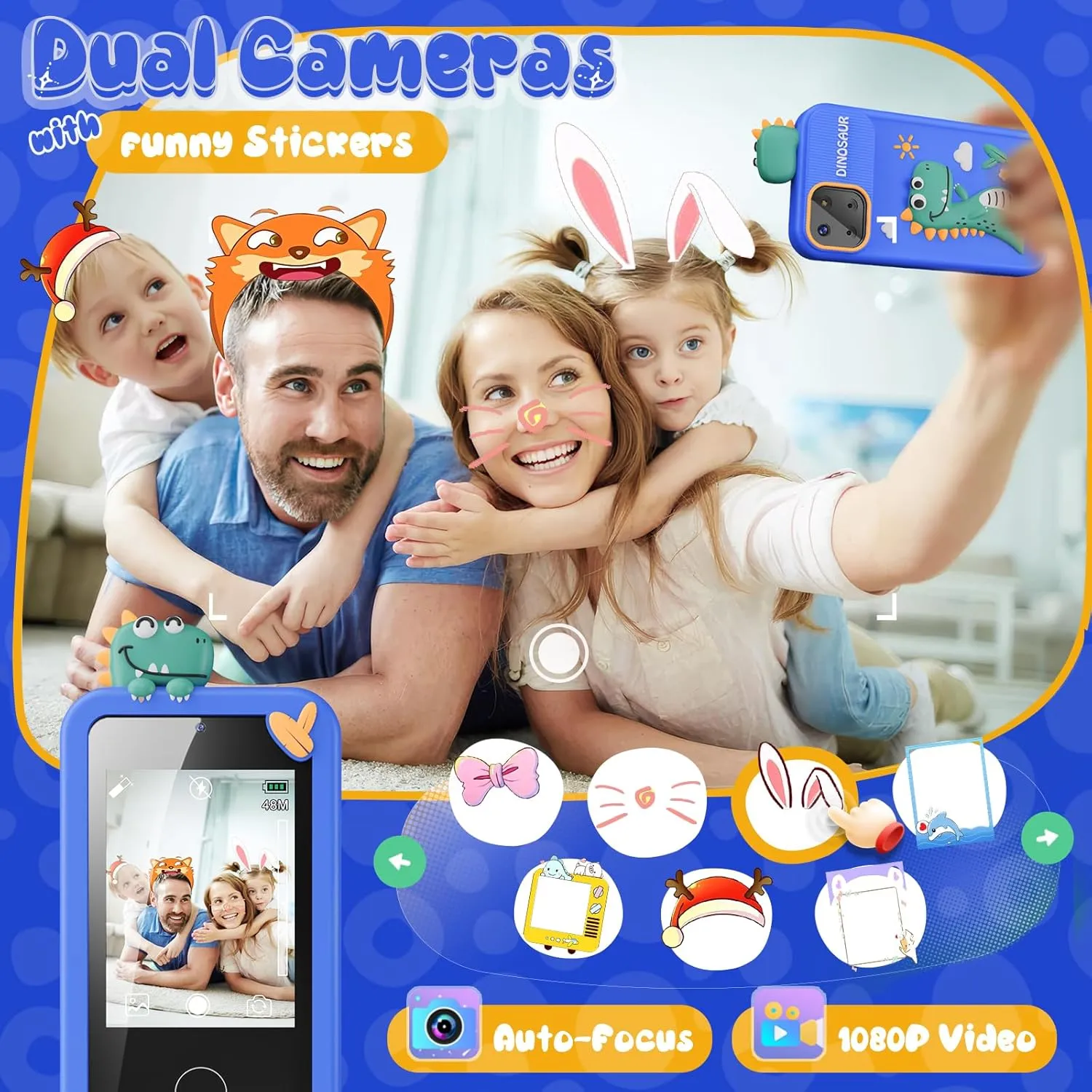 Kids Smart Phone Toys for Boys,Dinosaurs Gift Toys for Boys Ages 3-9 Christmas Birthday Gifts Mini Smart Phone Toys With 2.8" Touchscreen 16 Learning Games Dual Camera Music Player, 8G SD Card