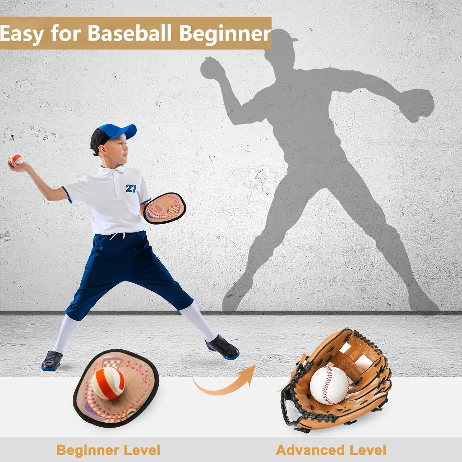 Kids Toys Toss and Catch Ball Set Toddler Baseball Training Glove Soft Sticky Balls, Outdoor Beach Pool Toys for Kids Yard Camping Games for 3 4 5 6 7 8 Year Old Boys Girls Birthday Gifts