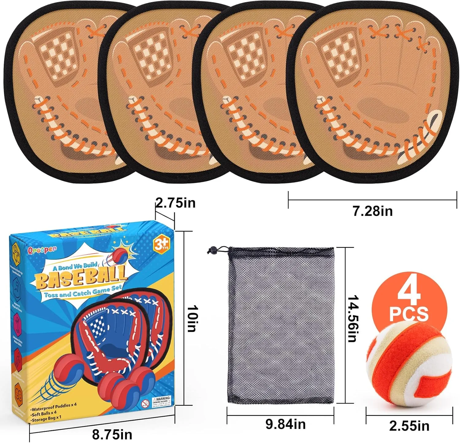 Kids Toys Toss and Catch Ball Set Toddler Baseball Training Glove Soft Sticky Balls, Outdoor Beach Pool Toys for Kids Yard Camping Games for 3 4 5 6 7 8 Year Old Boys Girls Birthday Gifts