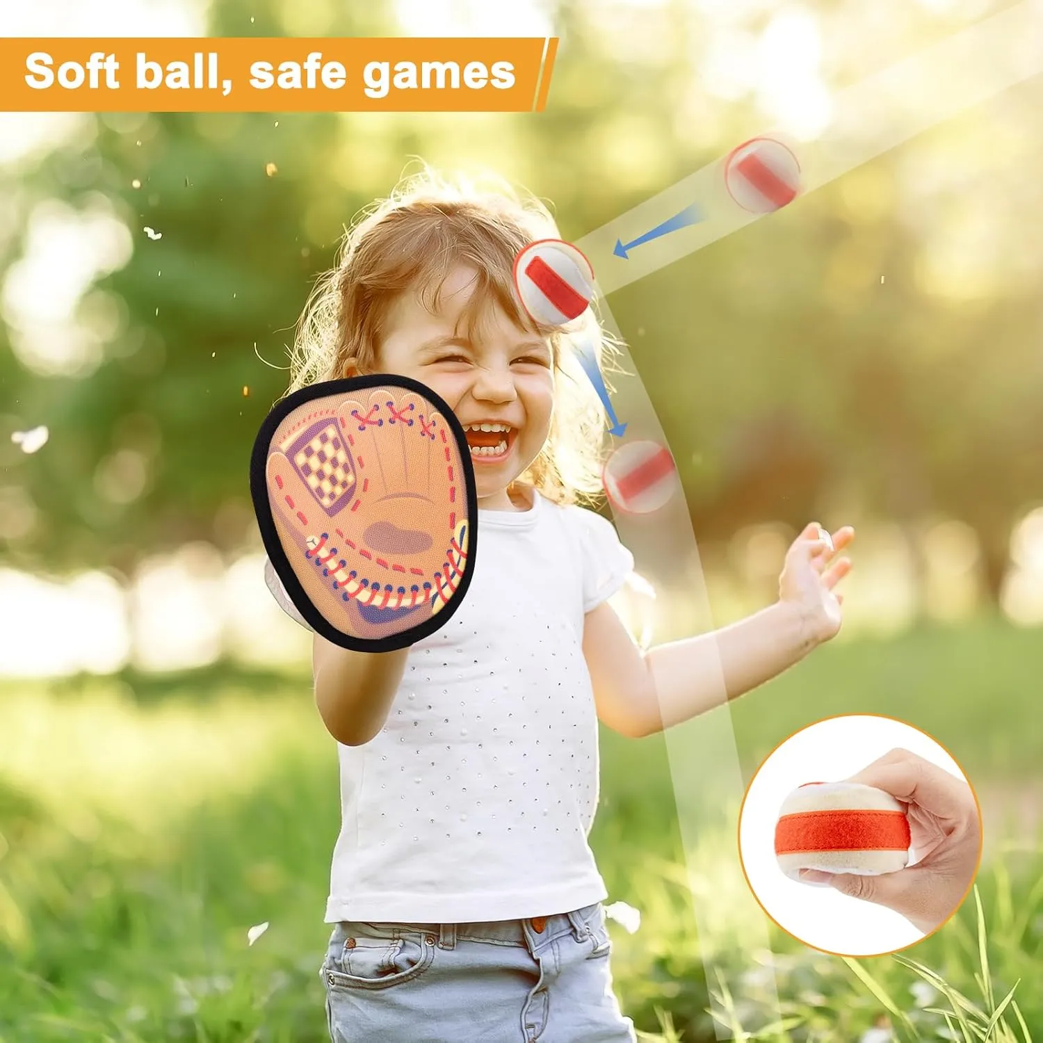 Kids Toys Toss and Catch Ball Set Toddler Baseball Training Glove Soft Sticky Balls, Outdoor Beach Pool Toys for Kids Yard Camping Games for 3 4 5 6 7 8 Year Old Boys Girls Birthday Gifts