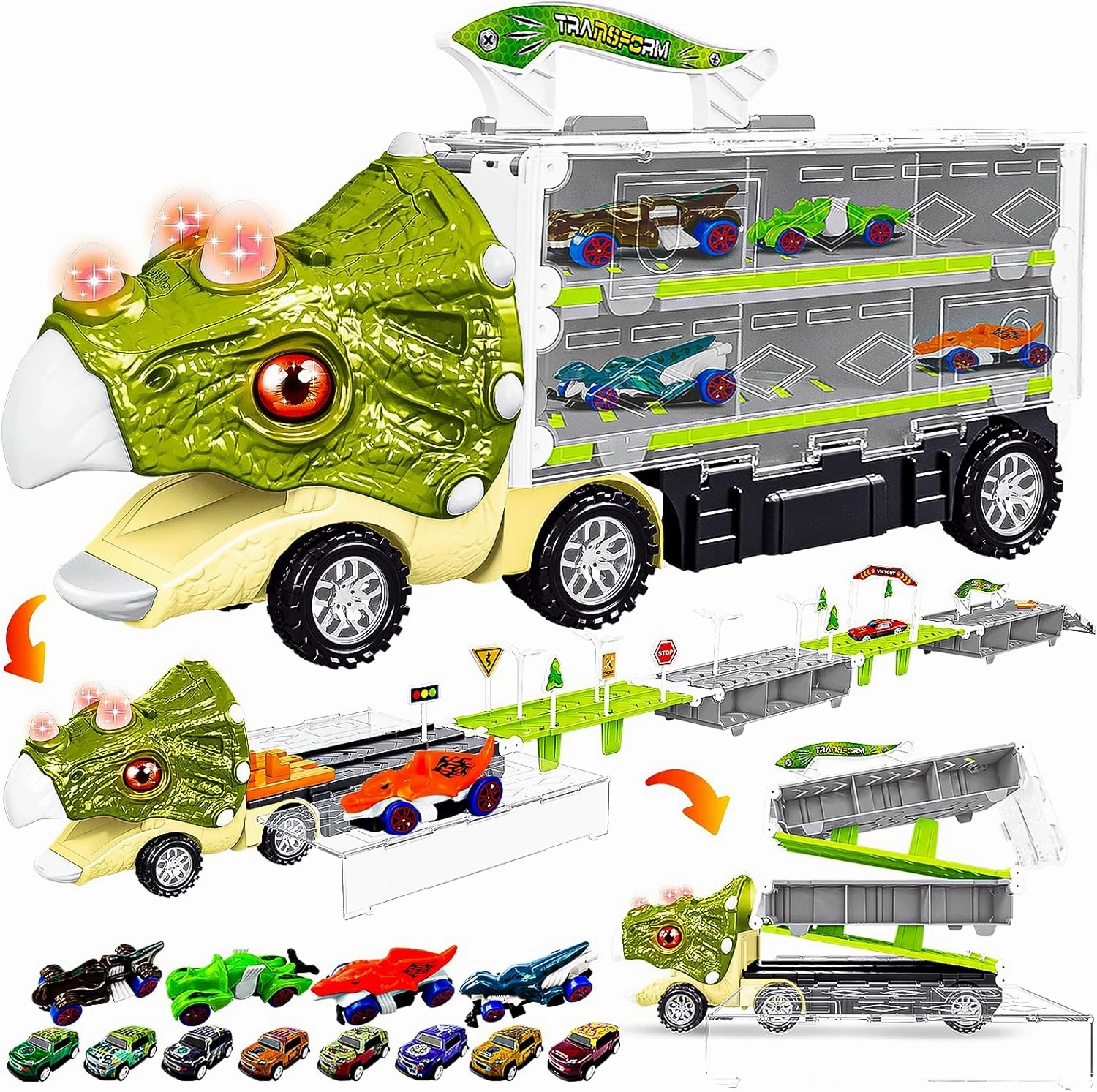 Kids' Play ABVSAB 13 in 1 Dinosaur Toys for Kids 3-5, Dinosaur Cars Set, Transport Carrier Truck for Toddlers 3-8 Years Old