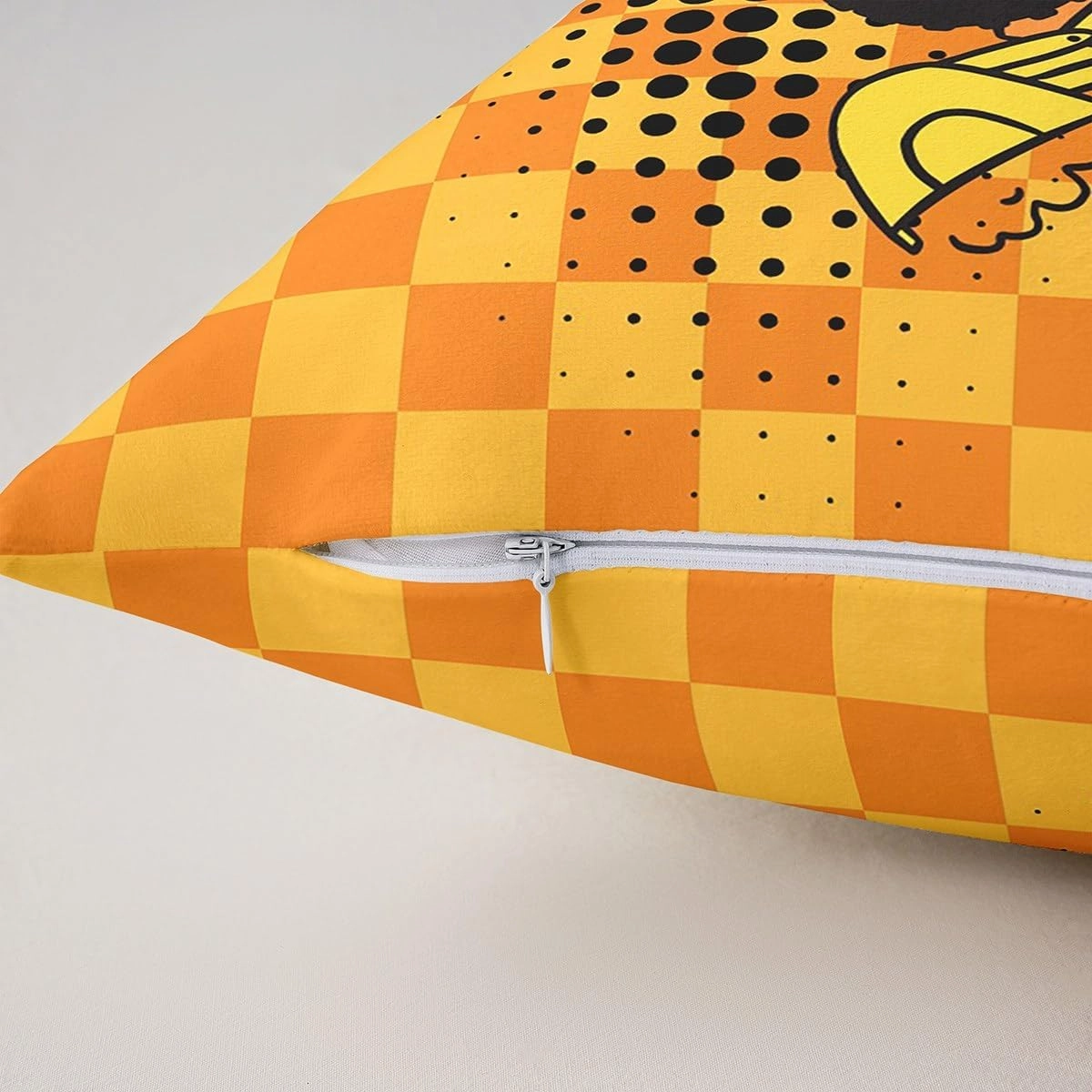 Kids Cartoon Excavator Throw Pillow Cover Yellow Orange Patchwork Plaid Cushion Cover for Kids Boys Girls Teens Cute Hippie Black Graffiti Cushion Case for Bed Car Sofa 24x24 Inch