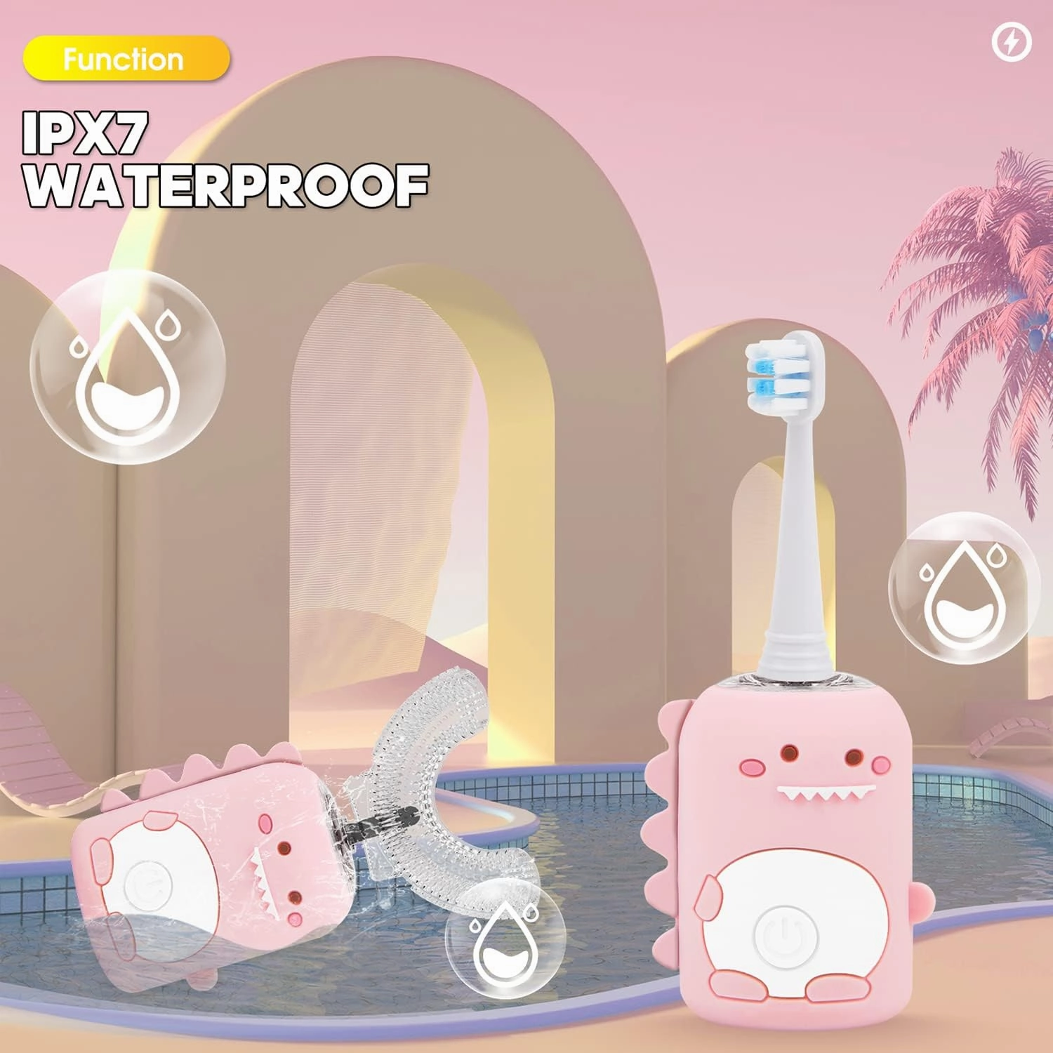Kids Electric Toothbrushes,U Shaped Toothbrush Kids w/ 5 Brush Heads and Cup, IPX7 Waterproof Toothbrush Kids 60s Smart Reminder, 3 Clean Modes, Ultrasonic Toddler Toothbrush Age 2-12 (Pink, SMALL)