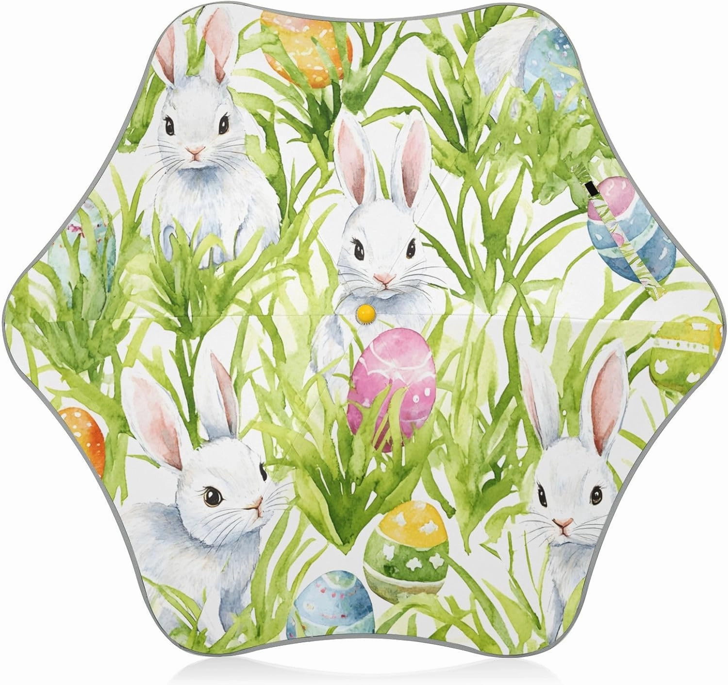 Kids Long Handle Folding Umbrella Watercolor Easter Bunny Eggs - Easy Push Switch for 3-8 Years Old, Waterproof & UV50  Protection, Safe & Cute Design Umbrella for Rain