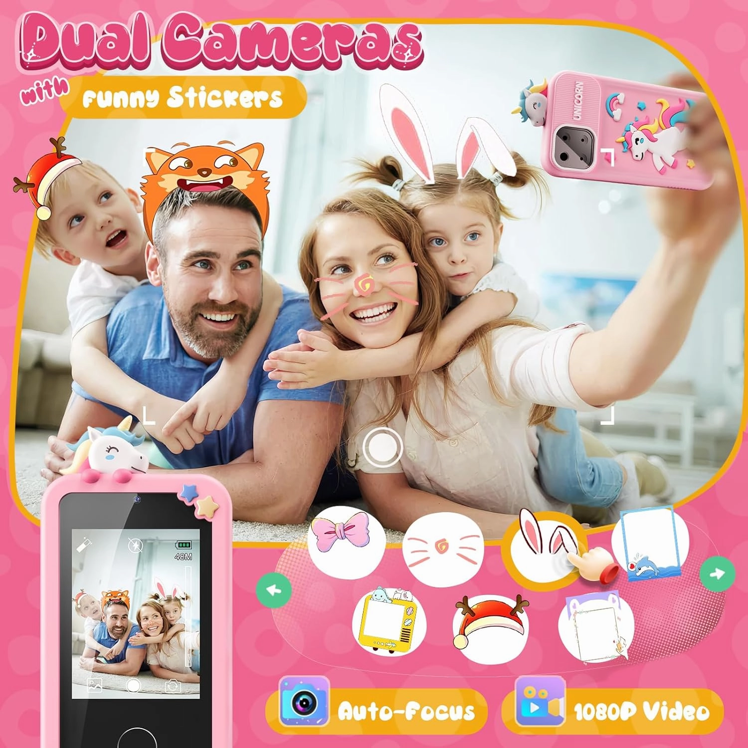 Kids Smart Phone Toys for Girls,Unicorn Gift Toys for Girls Ages 3-9 Christmas Birthday Gifts Mini Smart Phone Toys With 2.8" Touchscreen 16 Learning Games Dual Camera Music Player, 8G SD Card