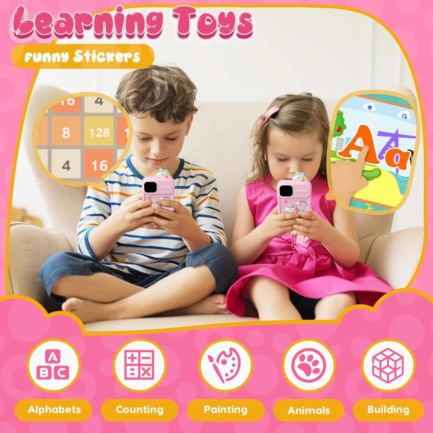 Kids Smart Phone Toys for Girls,Unicorn Gift Toys for Girls Ages 3-9 Christmas Birthday Gifts Mini Smart Phone Toys With 2.8" Touchscreen 16 Learning Games Dual Camera Music Player, 8G SD Card