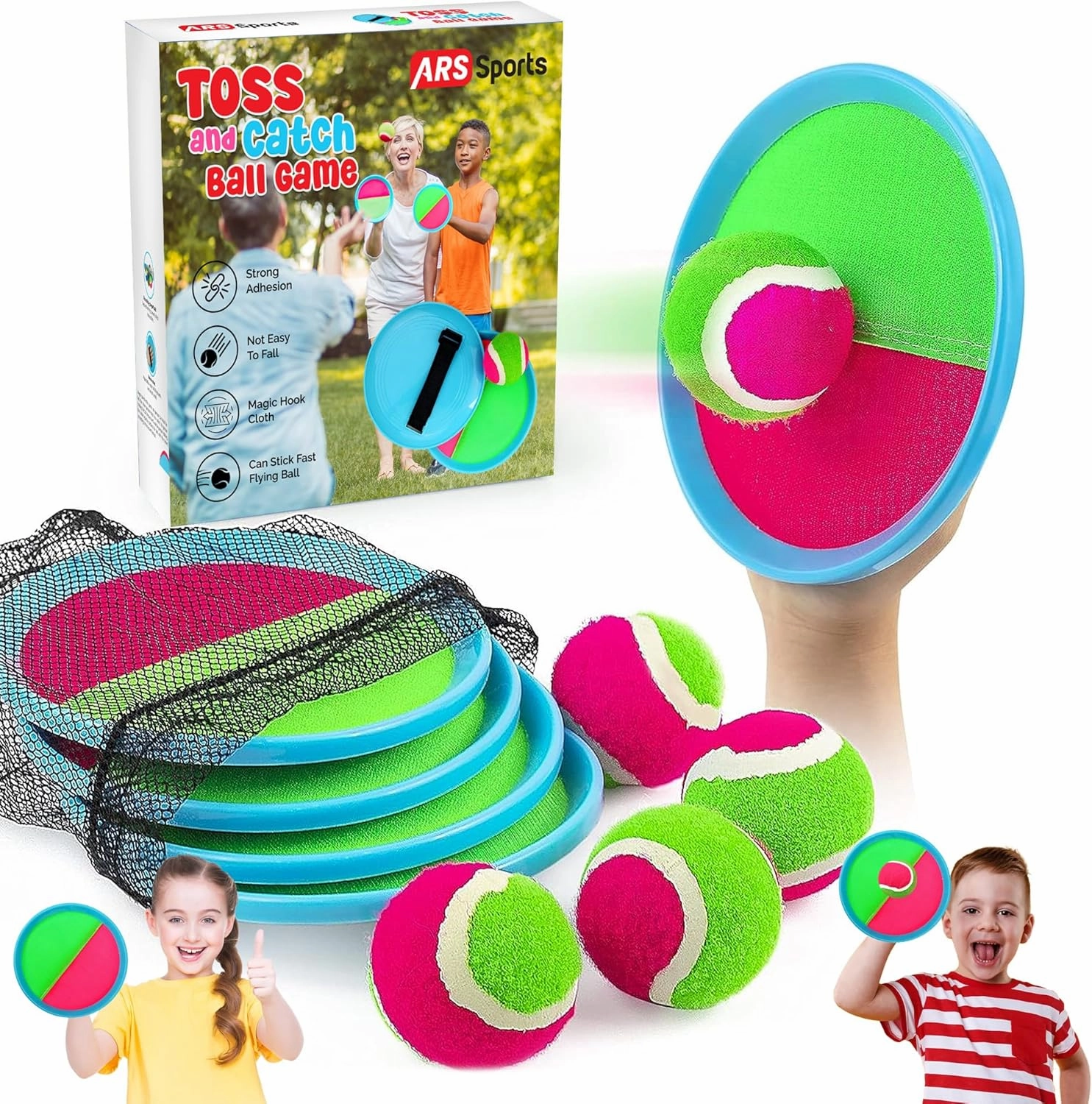 Kids Toys Toss and Catch Ball Game Set, Classic Outdoor Games with 4 Paddles 4 Balls and 1 Storage Bag, Beach Games, Yard Games, Kids Birthday Gift for 3 4 5 6 7 8 9 10 Year Old Boys Girls