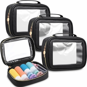 Kigeli 4 Pcs Clear Makeup Bag Car Organizer Essentials Transparent Travel Bags for Toiletries, Small Cosmetic Case with Zipper Waterproof Leather Make up Pouch for Car Women Gift(Black)