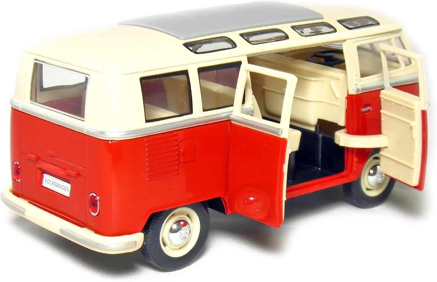 KINGSMART 1962 Volkswagen Classic Hippy Bus 7" 1:24Scale Red Die Cast Metal Model Toy Pull Back Action Car