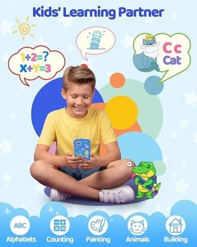 KOKODI Kids Smart Phone, Touchscreen HD Dual Camera Cell Phone for Kids, Christmas Birthday Gifts Dinosaur Toddler Play Phone for Boys 3-10, Travel Toy Preschool Learning Education Toy
