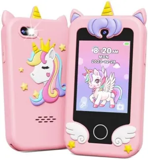 KOKODI Kids Smart Phone Toys, Birthday Gifts Unicorn Toddler Play Phone for Girls 3-10, Touchscreen HD Dual Camera Cell Phone for Kids, Travel Toy Preschool Learning Toy for Kids