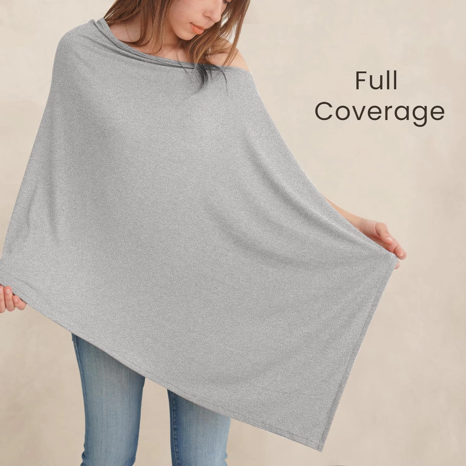 Konssy Knit Nursing Cover for Breastfeeding, 360° Full Privacy Breathable Breastfeeding Cover, Multi-use Carseat Canopy(Grey)