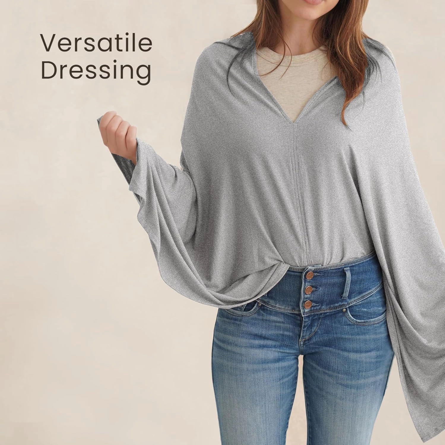Konssy Knit Nursing Cover for Breastfeeding, 360° Full Privacy Breathable Breastfeeding Cover, Multi-use Carseat Canopy(Grey)