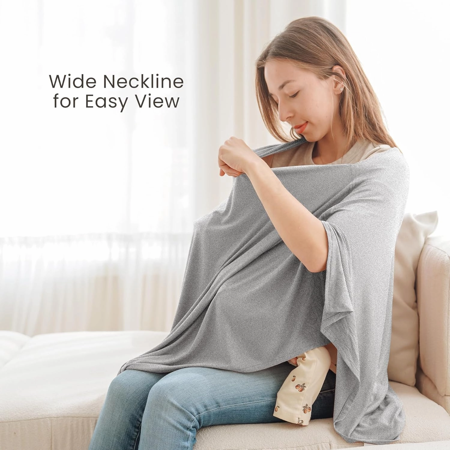 Konssy Knit Nursing Cover for Breastfeeding, 360° Full Privacy Breathable Breastfeeding Cover, Multi-use Carseat Canopy(Grey)