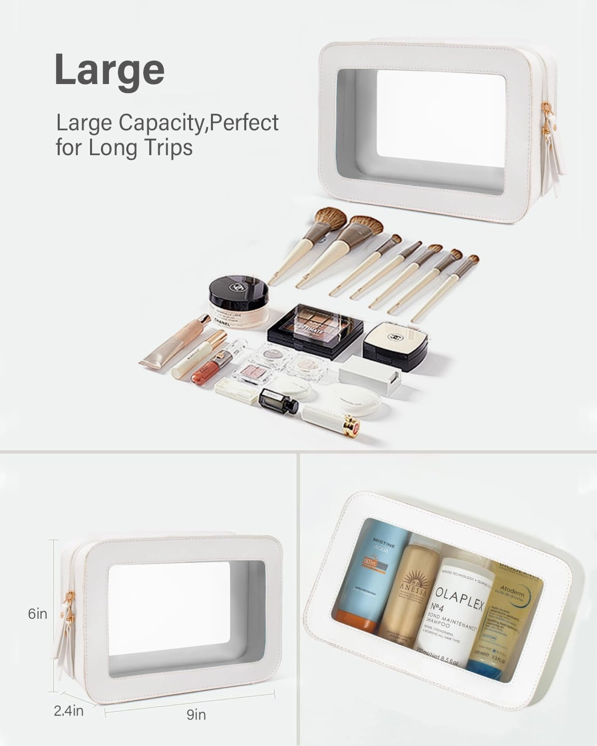 KOTORA Clear Makeup Bag Set for Women Portable Clear Make up Bag Cute Waterproof Travel Cosmetic Bag Toiletry Bag for Car Essentials Bag (White)