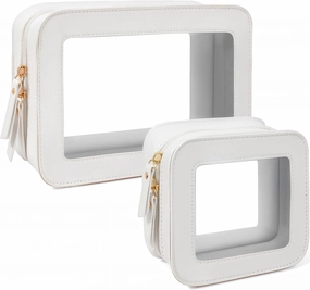 KOTORA Clear Makeup Bag Set for Women Portable Clear Make up Bag Cute Waterproof Travel Cosmetic Bag Toiletry Bag for Car Essentials Bag (White)