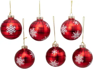 Kurt S. Adler Kurt Adler 80MM Plaid with Snowflakes Glass Ball, 6 Piece Box Ornament, red, Black, White, Christmas