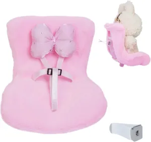 Labu Doll Car Seat Accessories – Safety Travel Carrier for 17cm Vinyl Toys (Fits LABUBU/Blythe/BJD/Pullip) | Kawaii Miniature Car Ride & Display Stand | Cute Collectible Figure Case（Pink）