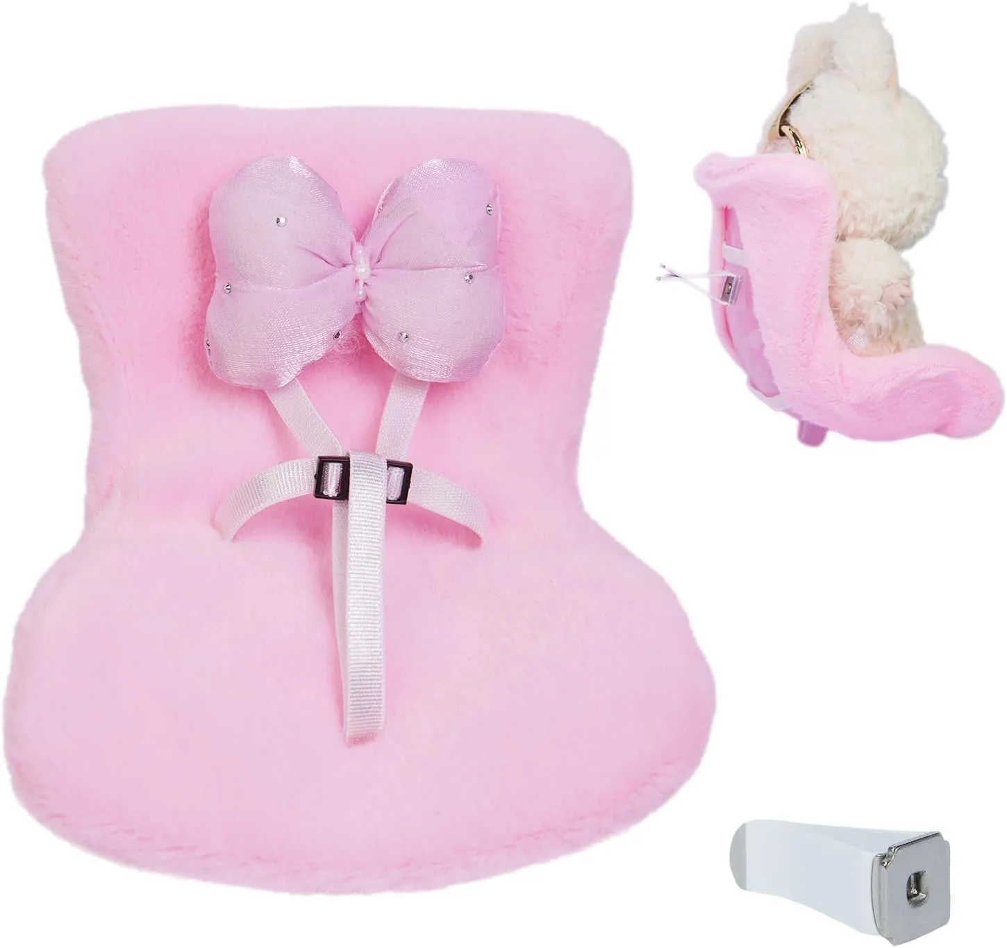Labu Doll Car Seat Accessories – Safety Travel Carrier for 17cm Vinyl Toys (Fits LABUBU/Blythe/BJD/Pullip) | Kawaii Miniature Car Ride & Display Stand | Cute Collectible Figure Case（Pink）