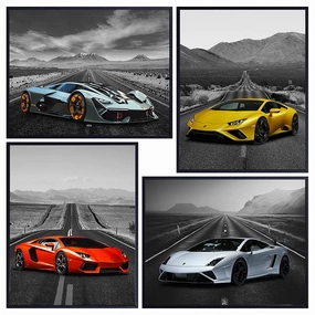 Lamborghini Aventador, Terzo Millenio, Huracan, Maisto, Gallardo - TRON Lamborghini Poster - Blue Lamborghini Car - Lambo Poster for Men - Lamborghini Aventador Poster - Car Poster Set
