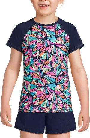 Lands' End Girls Slim Short Sleeve Crew Neck UPF 50 Swim Rash Guard