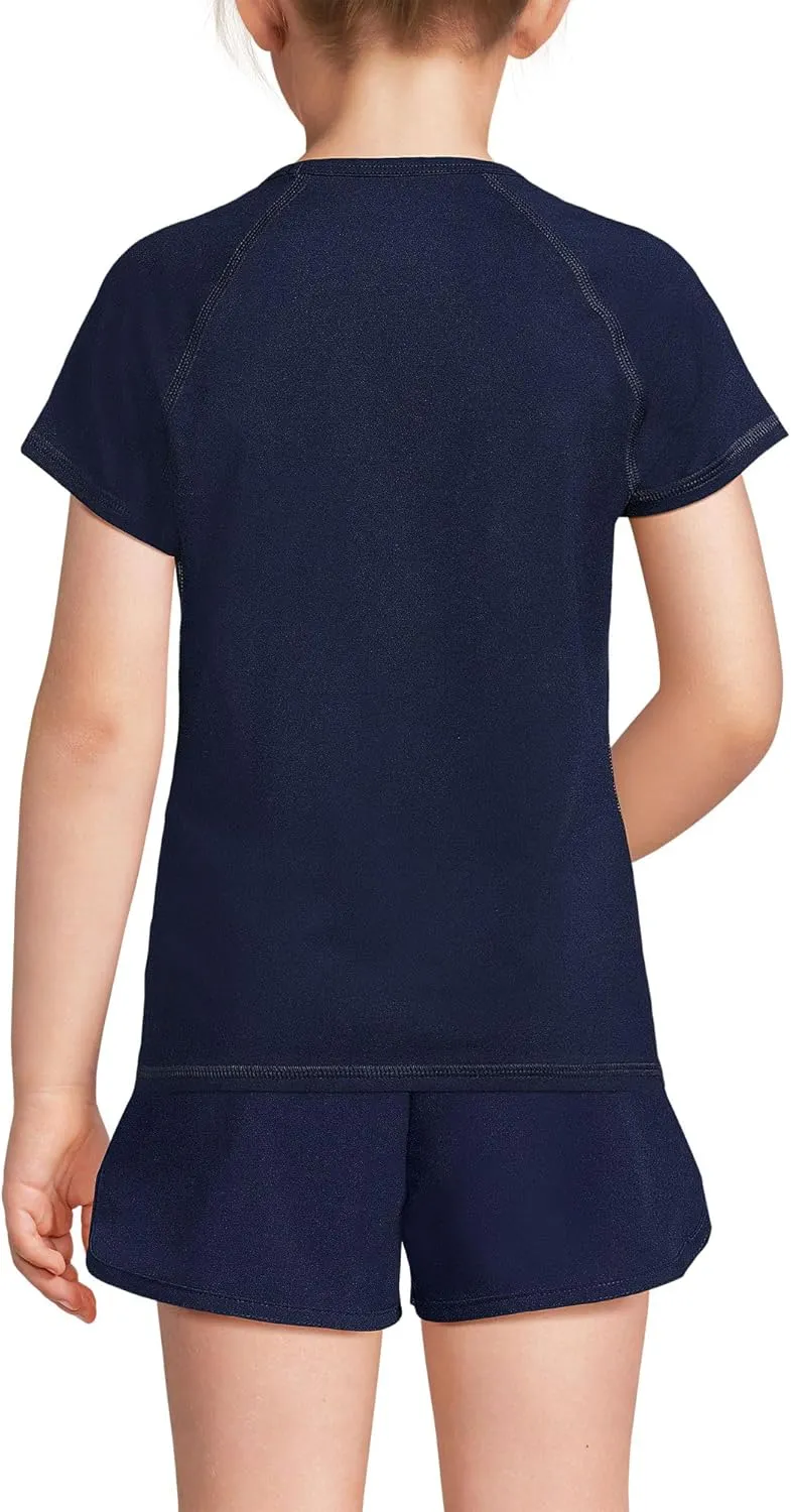 Lands' End Girls Slim Short Sleeve Crew Neck UPF 50 Swim Rash Guard