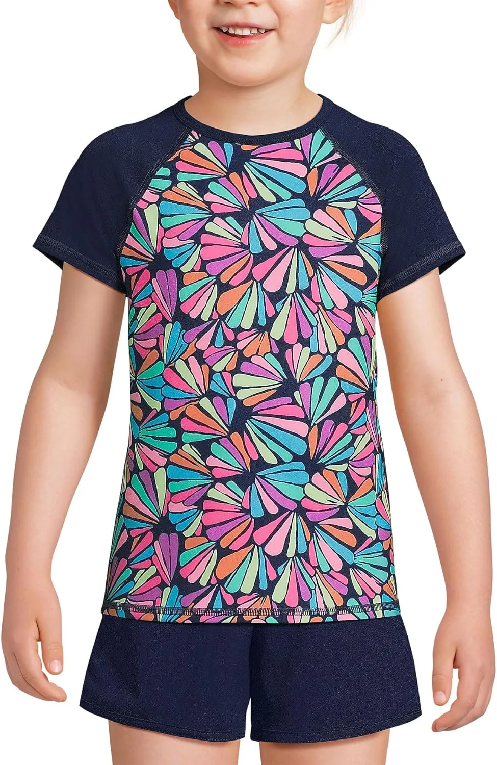 Lands' End Girls Slim Short Sleeve Crew Neck UPF 50 Swim Rash Guard