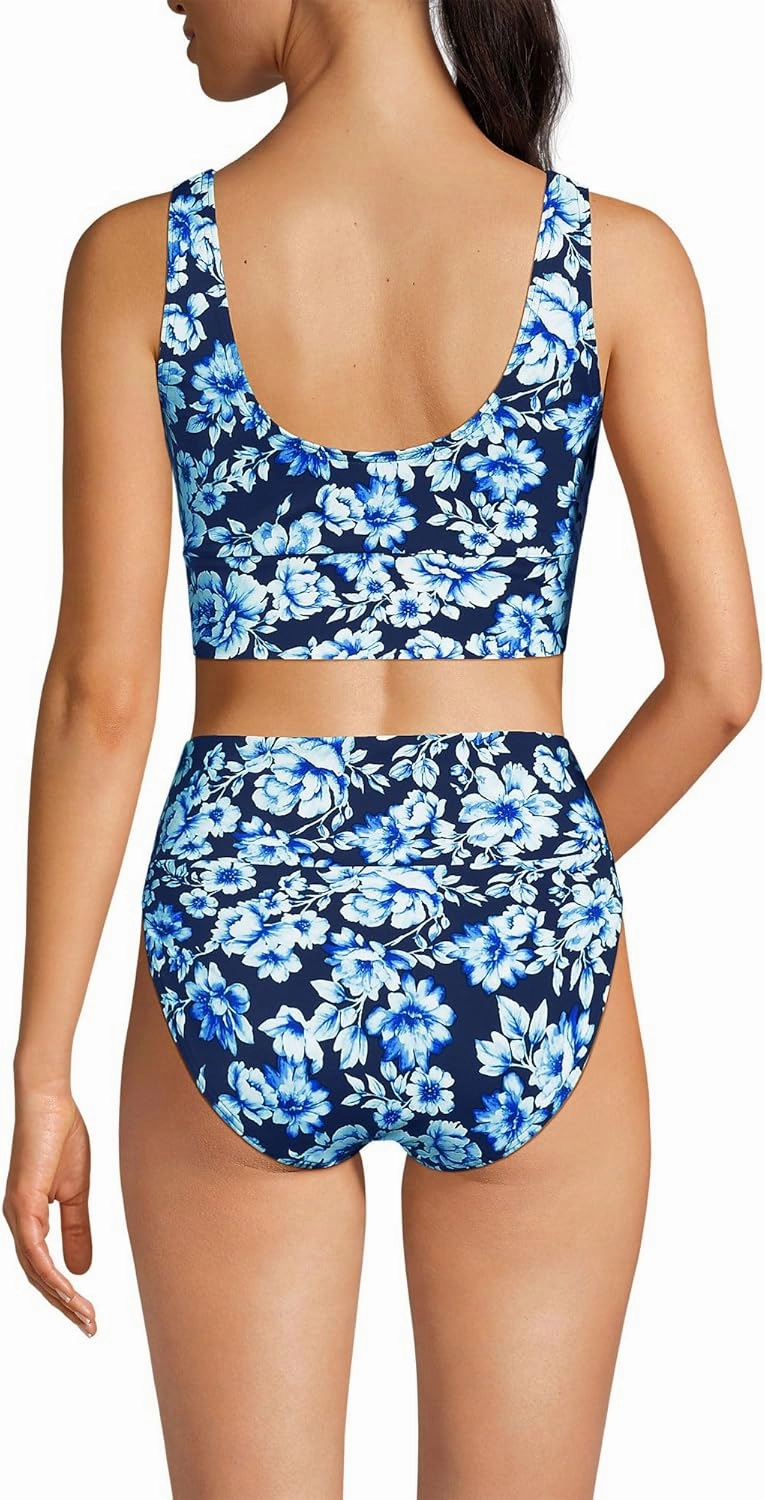 Lands' End Women's Tugless Tankini Top and High Waisted Bottom Swimsuit Set