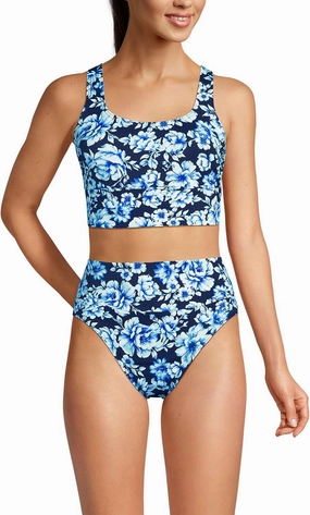 Lands' End Women's Tugless Tankini Top and High Waisted Bottom Swimsuit Set