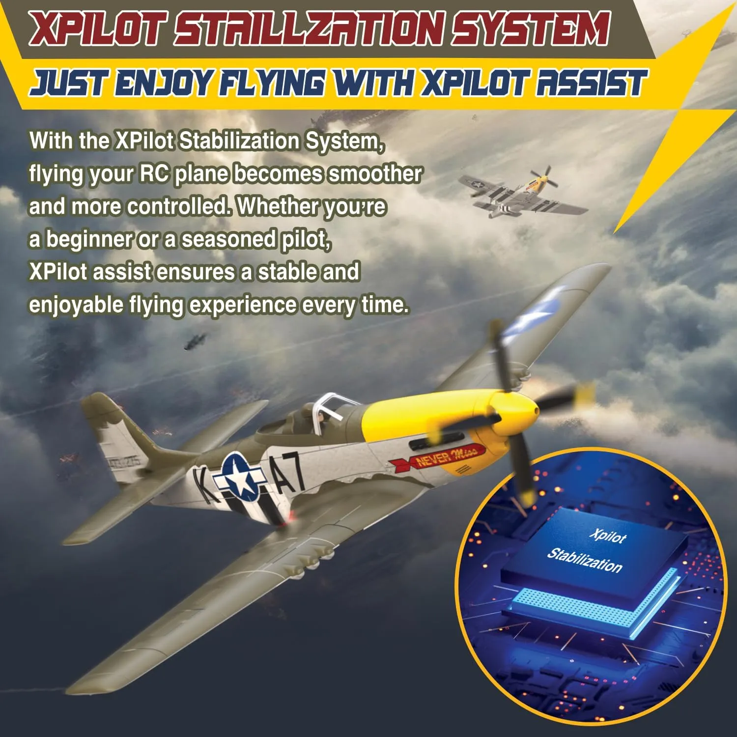 LEAMBE Brushless 4 Channel RC Plane P51D Mustang 500mm Remote Control Airplane Fighter RTF with 6-Axis Gyro, 3 Modes & Aerobatics, 2.4GHz Radio Controlled Aircraft for Beginners & Adults