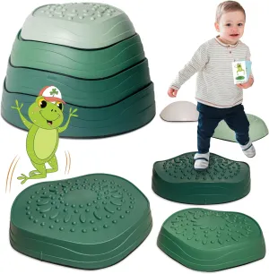 LEAP WITH LUCKY Balance Stepping Stones for Kids (5 Pcs) - Froggy Lily-Pad Textured Stepping Stone for Toddlers with Anti-Slip Base & Maximum Grip | Indoor & Outdoor Learning Sensory Toys for Kids