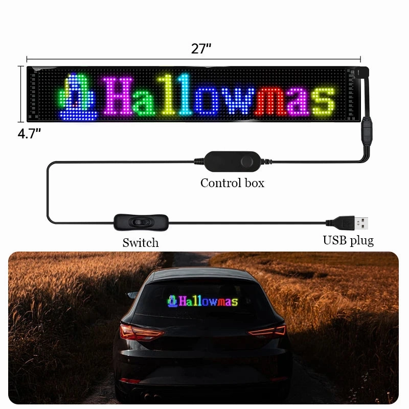 LED Matrix Panel, Rolling Advertising LED Signage, USB 5V Bluetooth App Controlled Programmable LED Car Sign