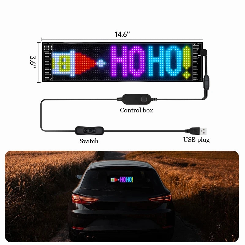 LED Matrix Panel, Rolling Advertising LED Signage, USB 5V Bluetooth App Controlled Programmable LED Car Sign