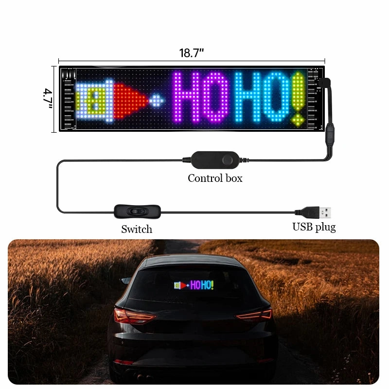LED Matrix Panel, Rolling Advertising LED Signage, USB 5V Bluetooth App Controlled Programmable LED Car Sign