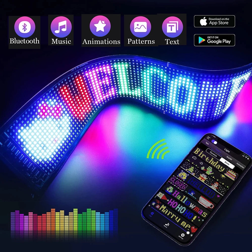 LED Matrix Panel, Rolling Advertising LED Signage, USB 5V Bluetooth App Controlled Programmable LED Car Sign