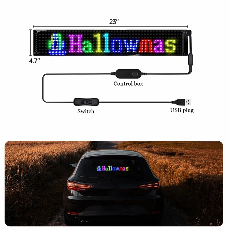 LED Matrix Panel, Rolling Advertising LED Signage, USB 5V Bluetooth App Controlled Programmable LED Car Sign